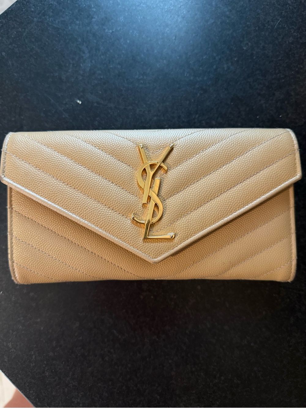 Yves Saint Laurent Beige Quilted Leather Wallet with Gold YSL Logo